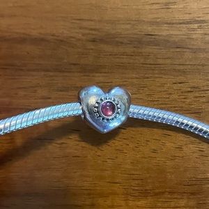 Pandora Silver Heart Charm - Pink Gem